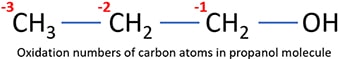 oxidation numbers of carbon atoms in propanol molecule